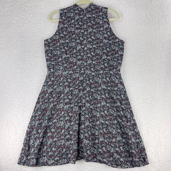 LOFT Outlet Gray Floral Print Tie Neck Dress Womens Sleeveless Chiffon Size 14 - Picture 10 of 10